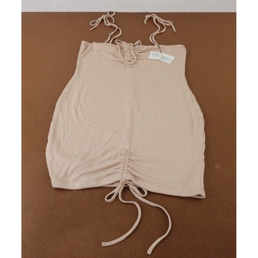 By Egreis Women's XL Tan Rib Knit Strappy Sleeveless Alina Bodycon Dress NWT